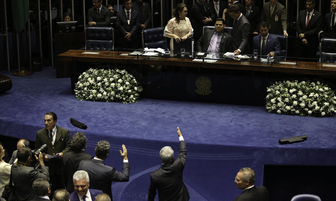 Senadora Kátia Abreu tirou da Mesa a pasta com o roteiro de condução da sessão do senador Davi Alcolumbre que preside a votação para escolha do novo presidente do Senado.