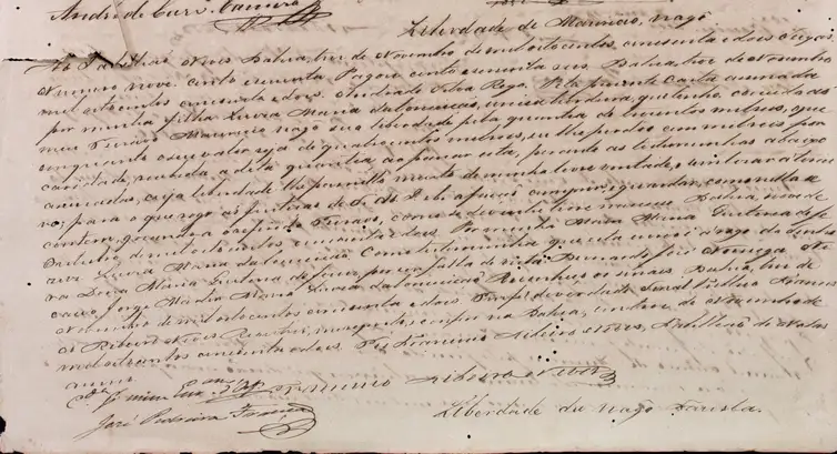 Arquivo Público do Estado da Bahia/Divulgação Salvador 9BA), 31/01/2025 - Compra e venda de escravos. Carta de alforria de Maurício, escravizado por MAria Quitéria de Jesus. Foto: Arquivo Público do Estado da Bahia/Divulgação