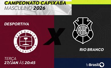 Brasília (DF), 26/01/2026 - A TV Brasil exibe, nesta terça-feira (27), o confronto entre Desportiva Ferroviária e Rio Branco-ES pelo Campeonato Capixaba 2026. A partida vai ao ar para todo o país, com sinal gerado pela emissora parceira TVE Espírito Santo, integrante da Rede Nacional de Comunicação Pública (RNCP).  Arte/Agência Brasil