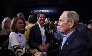 Democratic U.S. presidential candidate Michael Bloomberg greets supporters at his Super Tuesday night rally in West Palm Beach, Florida, U.S.