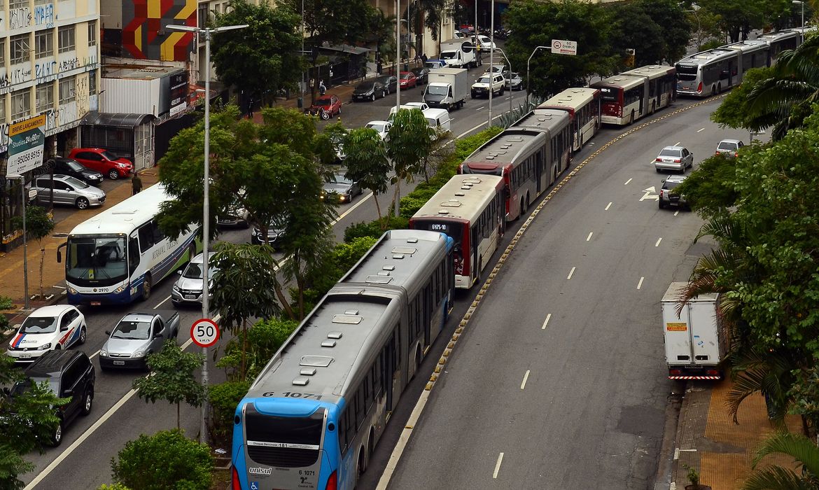 São Paulo - Paralisação dos motoristas de ônibus e cobradores na Avenida Nove de Julho, região central da cidade  (Rovena Rosa/Agência Brasil)