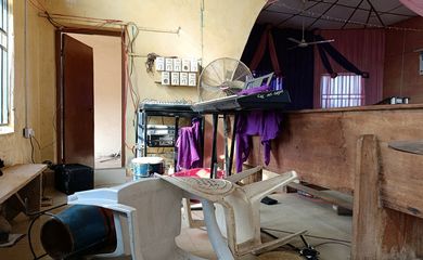 FILE PHOTO: An interior view of the Christ Apostolic Church, the day after an attack by gunmen in which people were killed and the pastor and some worshippers kidnapped, in the town of Eruku, Kwara state, Nigeria, November 19, 2025.   REUTERS/Abdullahi Dare Akogun/File Photo