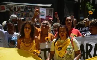 Rio de Janeiro (RJ), 14/03/2024 – Ato por Justiça marca os seis anos do assassinato de Marielle Franco, no centro do Rio de Janeiro. Foto: Tomaz Silva/Agência Brasil