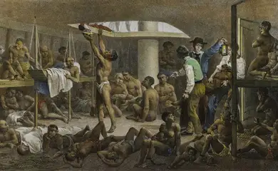 ESCRAVIDÃO - Dívida histórica: como Portugal pode reparar escravidão transatlântica? - Negres a fond de calle (Navio negreiro) de Johann Moritz Rugendas (1830). Tela de Johann Moritz Rugendas