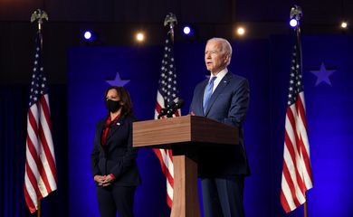 O candidato presidencial democrata Joe Biden faz discurso sobre os resultados das eleições em Wilmington, Delaware