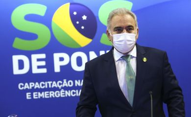 O ministro da Saúde, Marcelo Queiroga, durante o lançamento do Programa SOS de Ponta - Capacitação nas Urgências e Emergências do Brasil.