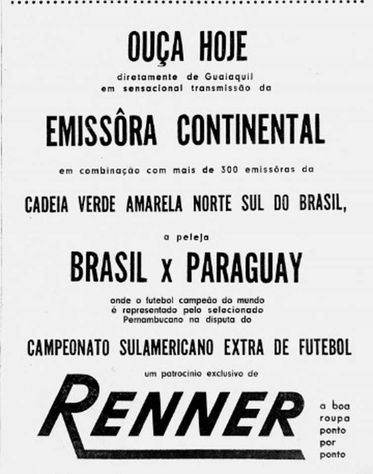 Anúncio da partida entre Brasil e Paraguai. 