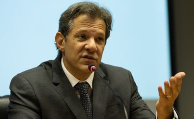 Brasília (DF) 28/02/2023 O ministro da Fazenda, Fernando Haddad, durante coletiva sobre a reoneração dos combustíveis.
