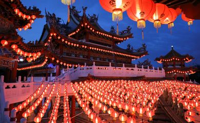 Lanterns are lit up at Thean Hou Temple, during Chinese Lunar New Year celebrations, amid the coronavirus disease (COVID-19) outbreak in Kuala Lumpur