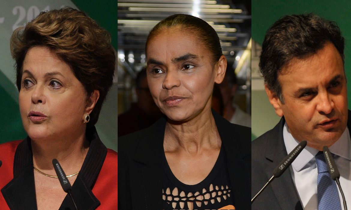 Candidatos à Presidência da República Dilma Rousseff (PT), Marina Silva e Aécio Neves (PSDB) (Antonio Cruz/Agência Brasil)