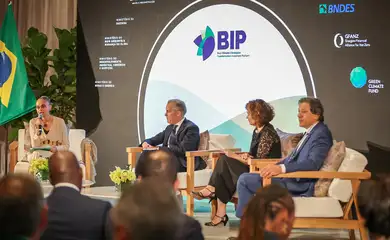 Washington (EUA), 22/10/2024 - Ministro da Fazenda Fernando Haddad e a ministra do Meio Ambiente Marina Silva participam do lançamento da Plataforma Brasil de Investimentos Climáticos e para a Transformação Ecológica (BIP). Foto: Diogo Zacarias/MF