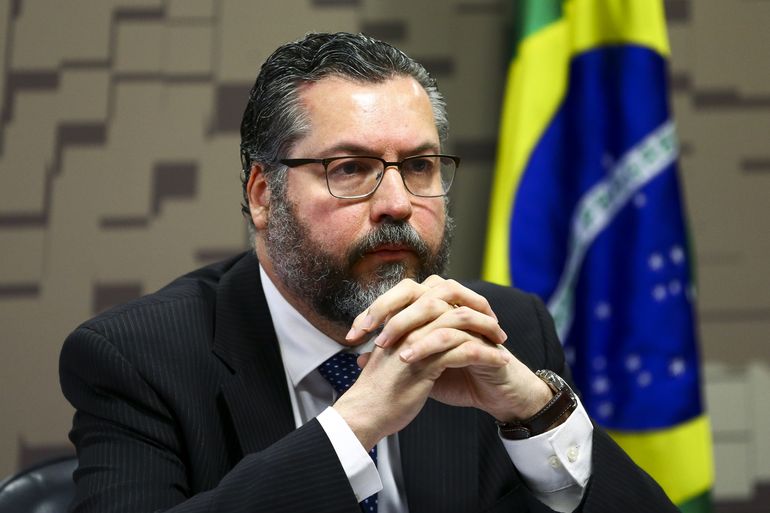 O ministro das Relações Exteriores, Ernesto Araújo, durante audiência pública na Comissão de Relações Exteriores e Defesa Nacional do Senado.