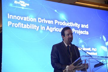 O presidente da Embrapa, Celso Moretti fala durante o Agri Talks, evento promovido pela Apex-Brasil em Dubai, nos Emirados Árabes Unidos