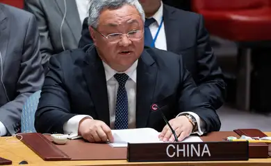 China's Permanent Representative to the UN, Fu Cong, addresses delegates during a meeting of the United Nations Security Council, following U.S attack on Iran's nuclear sites, at UN headquarters in New York City, U.S., June 22, 2025. REUTERS/Eduardo Munoz