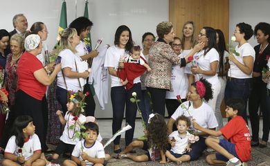 Brasília - Mulheres fazem manifestação de apoio à presidenta Dilma Rousseff no Palácio do Planalto  (Valter Campanato/Agência Brasil)