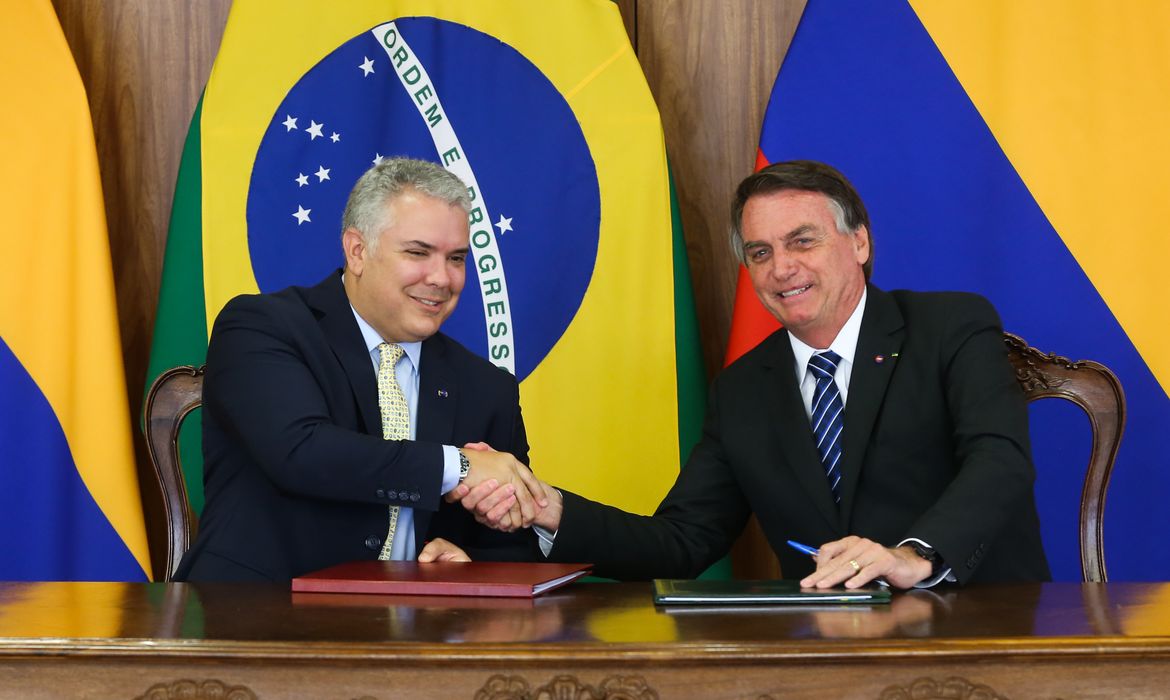 O presidente da Colômbia,  Iván Duque Márquez e recebido pelo  presidente da República, Jair Bolsonaro,  no Palácio do Planalto