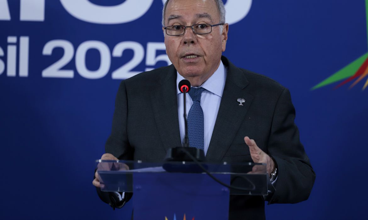 Rio de Janeiro (RJ), 07/07/2025 - Ministro das relações exteriores Mauro Vieira, durante pronunciamento ao final do Brics.
Foto: Joédson Alves/Agência Brasil