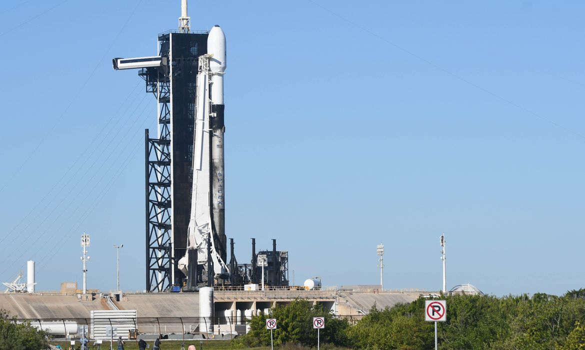 A SpaceX Falcon 9 rocket sits on Pad 39A at Kennedy Space Center, FL Wednesday morning, December 8, 2021. The rocket, scheduled