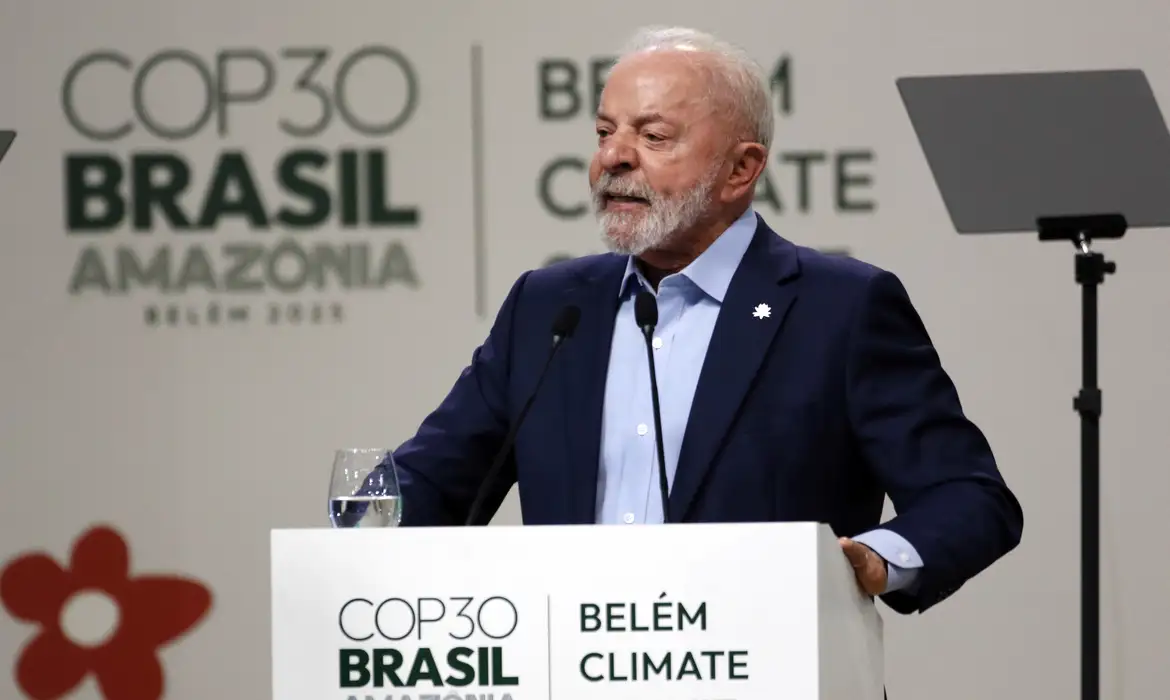 Bruno Peres/Agência Brasil Belém (PA), 06/11/2025 - Presidente da República, Luiz Inácio Lula da Silva, fala durante Plenária Geral dos Líderes na Cúpula do Clima de Belém - COP30. Foto: Bruno Peres/Agência Brasil