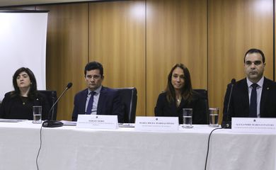 O ministro da Justiça e Segurança Pública, Sergio Moro, dá entrevista coletiva sobre o e-Sindical, Registro Sindical Digital.