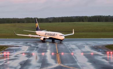 A Ryanair aircraft, which was diverted to Belarus, lands at Vilnius Airport in Vilnius