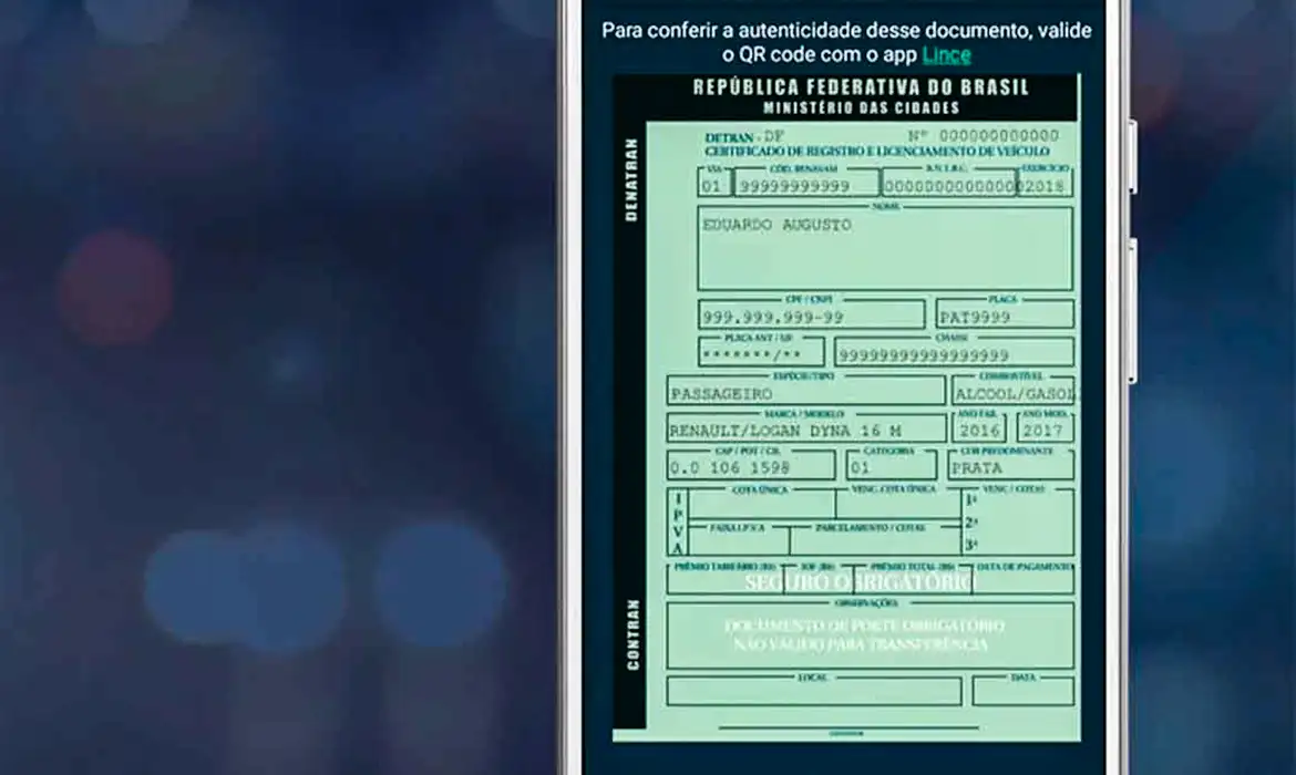 Divulgação/Denatran Certificado de Registro do Veículo (CRV) digital