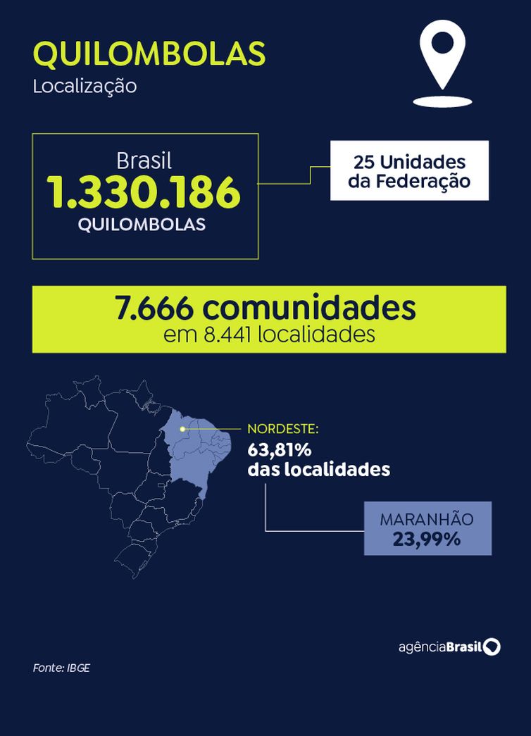 Brasilia (DF), 18.07.2024. Ubicación de los quilombolas. Crédito: Arte/Agência Brasil
