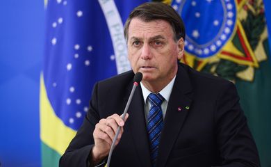 O presidente Jair Bolsonaro durante pronunciamento sobre preço dos combustíveis e a política de reajustes adotada pela Petrobras.