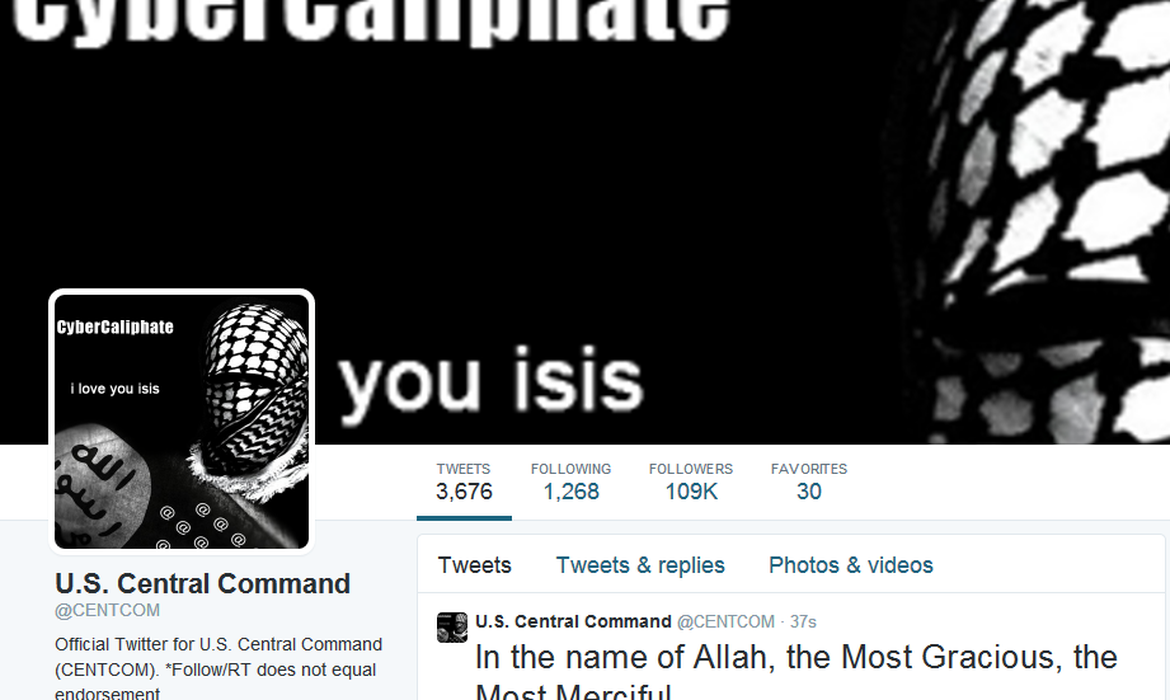 Página do Comando Central dos Estados Unidos (Centcom) no Twitter foi suspensa após ter sido alvo de ataque de um grupo de hackers ligados ao Estado Islâmico 
