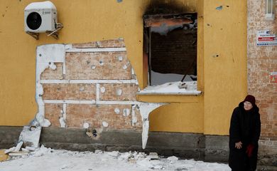 Parede de onde foi retirado mural de Banksy em cidade ucraniana de Hostomel