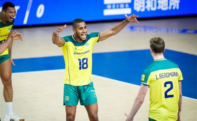 Seleção brasileira masculina vencer Alemanha no primeiro jogo da segunda semana da Liga das Nações de vôlei, em 03/06/2024