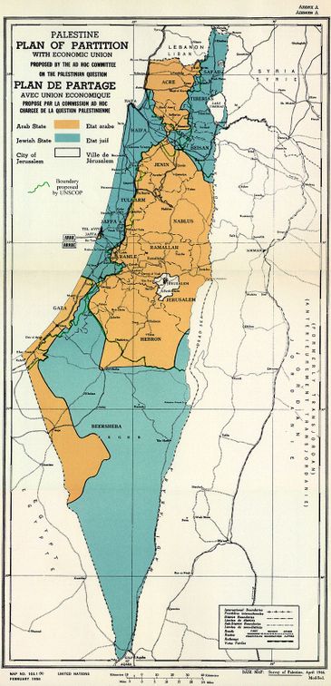 Mapa do plano de partilha da Palestina, ONU, 1947