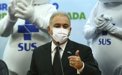 O ministro da Saúde, Marcelo Queiroga, durante o lançamento da campanha Mega Vacinação.
