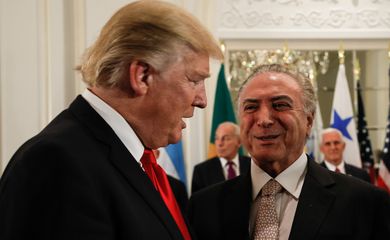 Nova York (EUA) - Os presidentes dos Estados Unidos, Donald Trump, e do Brasil, Michel Temer, durante jantar de trabalho oferecido pelo presidente americano (Beto Barata/PR)