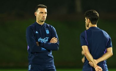 Técnico da Argentina, Lionel Scaloni, durante treino da equipe na Copa do Mundo no Catar