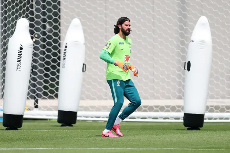 Soccer Football - FIFA World Cup 2026 - Brazil Training - Columbia Park Training Facility, Morristown, New Jersey, U.S. - June 11, 2026 Brazil's Alisson Becker during training IMAGN IMAGES via Reuters/Vincent Carchietta