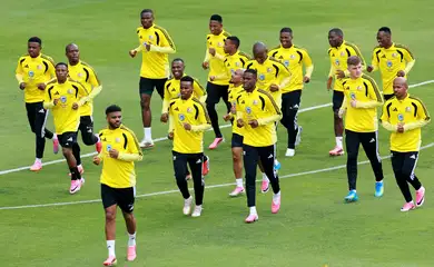 Soccer Football - FIFA World Cup 2026 - South Africa Training - Estadio Hidalgo, Pachuca, Mexico - June 3, 2026 South Africa players during training REUTERS/Henry Romero