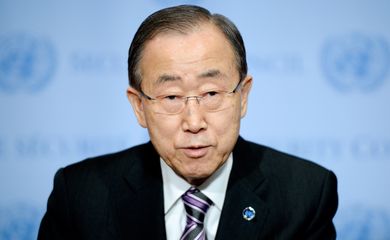 O secretário-geral das Nações Unidas, Ban Ki-moon, faz uma declaração à imprensa sobre o teste nuclear realizado pela Coreia do Norte (Agência Lusa/Direitos Reservados)