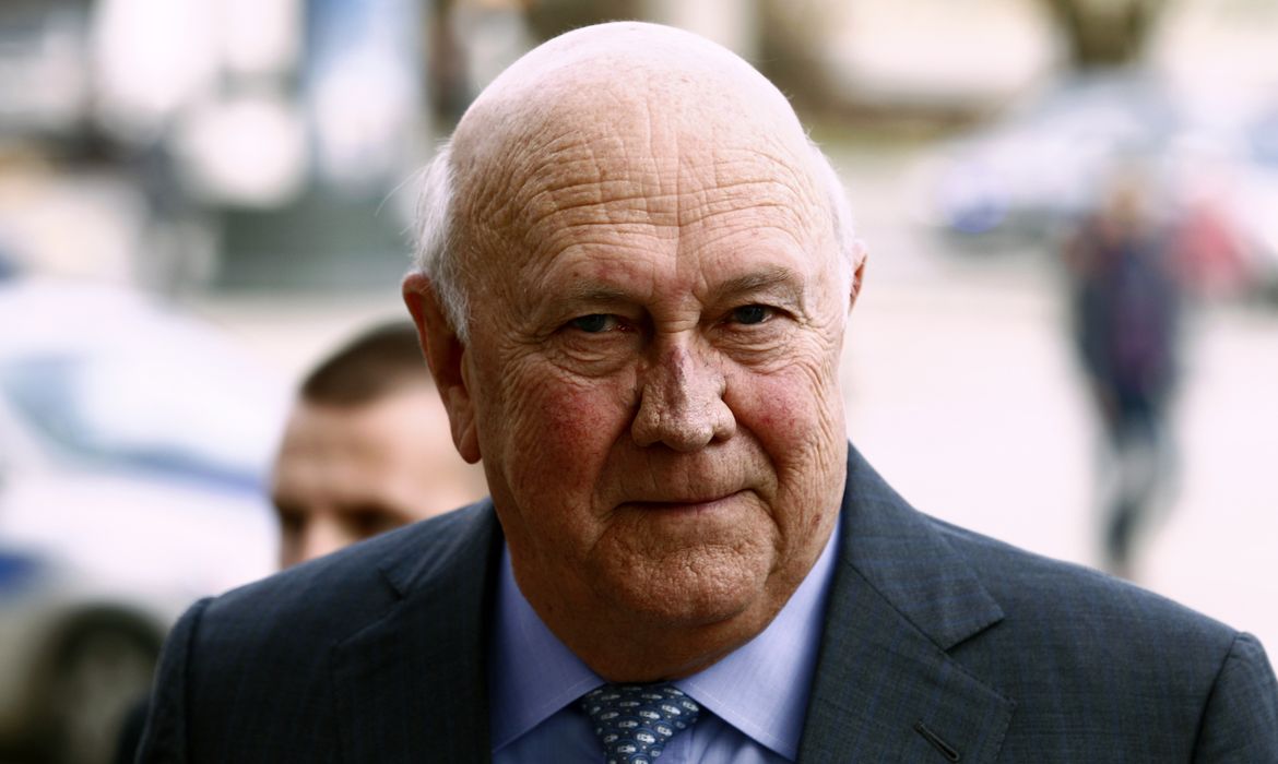 South Africa's former president Willem de Klerk arrives at news conference ahead of the 13th World Summit of Nobel Peace Prize Laureates in Warsaw