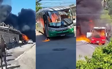 Rio de Janeiro (RJ) - Onda da violência na zona norte do Rio resulta em dezenas de ônibus queimados. Imagens: TV Brasil