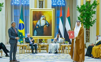 Abu Dhabi 15-04-2023 - O presidente Luiz Inácio Lula da Silva, foi recebido pelo xeique Mohammed bin Zayed Al Nahyan em Abu Dhabi nos Emirados Árabes em Abu Dhabi. Foto: Ricardo Stuckert/PR