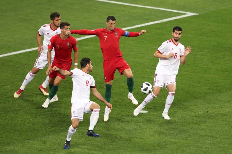 Copa 2018: Irã e Portugal. Cristiano Ronaldo de Portugal em ação. 