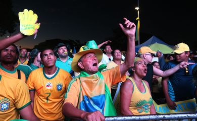 Brasília - Manifestantes favoráveis ao impeachment da presidenta Dilma Rousseff se reúnem na Esplanada para assistir, por telão, a votação do processo (Wilson Dias/Agência Brasil)
