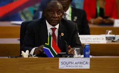 Rio de Janeiro(RJ), 18/11/2024 - O presidente da África do Sul, Cyril Ramaphosa, que irá assumir a presidência do grupo após o Brasil. discursa em plenária sobre reforma das instituições no G20.  Foto: Tânia Rêgo/Agência Brasil