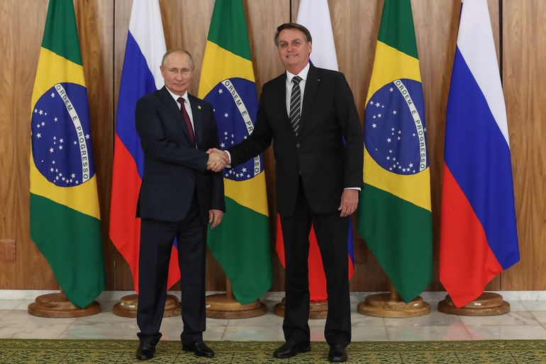 
O presidente Jair Bolsonaro, durante encontro com o presidente da Federação da Rússia, Vladimir Putin