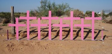 Cruzes colocadas em Chihuahua, onde foram encontrados 8 corpos de mulheres vítimas de feminicídio em 1996