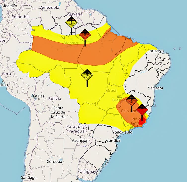 Brasília (DF) 13/01/2024 - Inmet alerta para tempestades em área situada no RJ, ES e MG
Arte Inmet