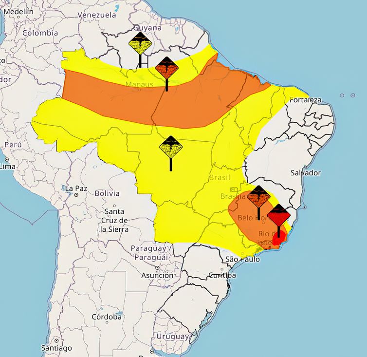 Brasília (DF) 13/01/2024 - Inmet alerta para tempestades em área situada no RJ, ES e MG
Arte Inmet