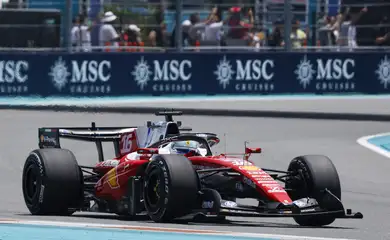 Formula One F1 - Miami Grand Prix - Miami International Autodrome, Miami, Florida, United States - May 1, 2026 Ferrari's Charles Leclerc during practice REUTERS/Marco Bello