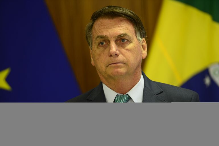 O presidente Jair Bolsonaro durante declaração no Palácio do Planalto.
